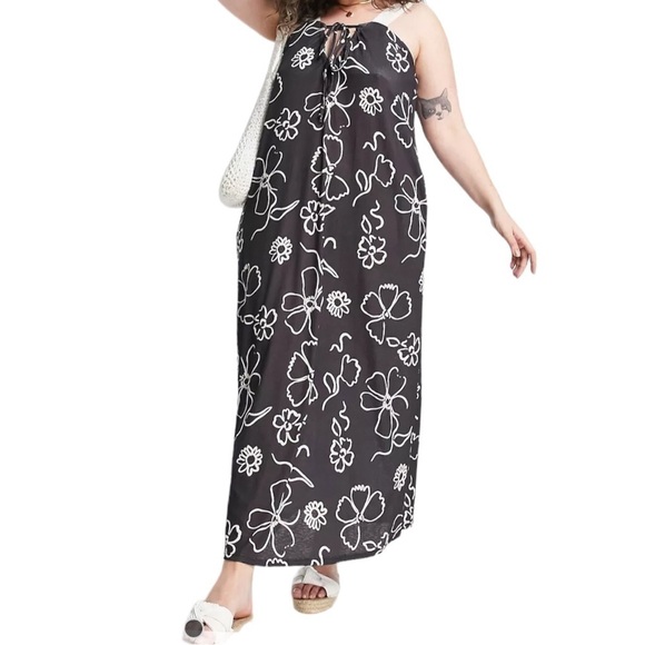 NWT! ASOS Design Curve Black Maxi Dress With Floral Design Size 24 - Picture 8 of 8